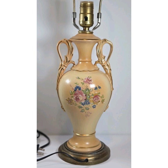 Vintage Hand Painted Porcelain Romantic Flowers Boudoir Table Lamp‎ NO Shade - Picture 1 of 13